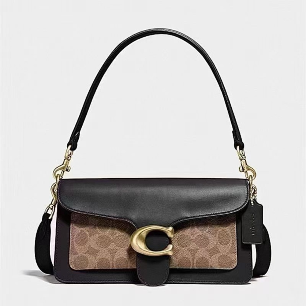 NWT Coach 91215 Leather Tabby Shoulder Bag 26 With Signature Canvas-B4/Tan Black